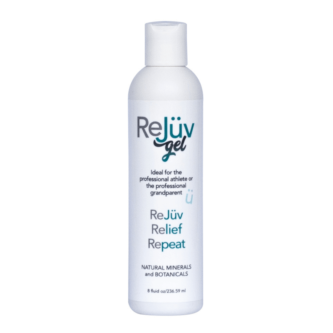 ReJüv Gel 8oz menthol-free topical gel for shoulders and neck after riding and work