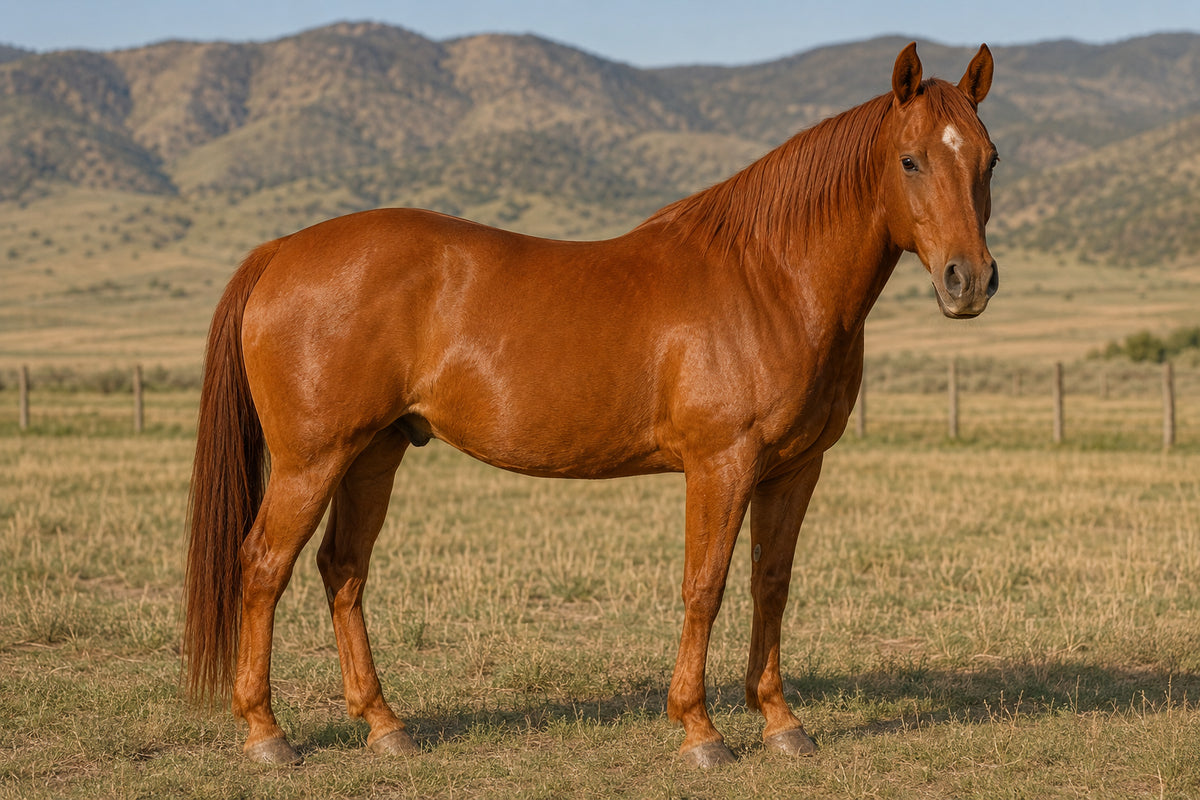 Chestnut horse showing a copper-red coat without black points