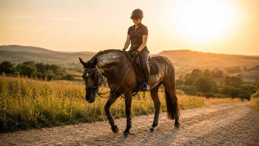Rider cooling down a horse after hill conditioning