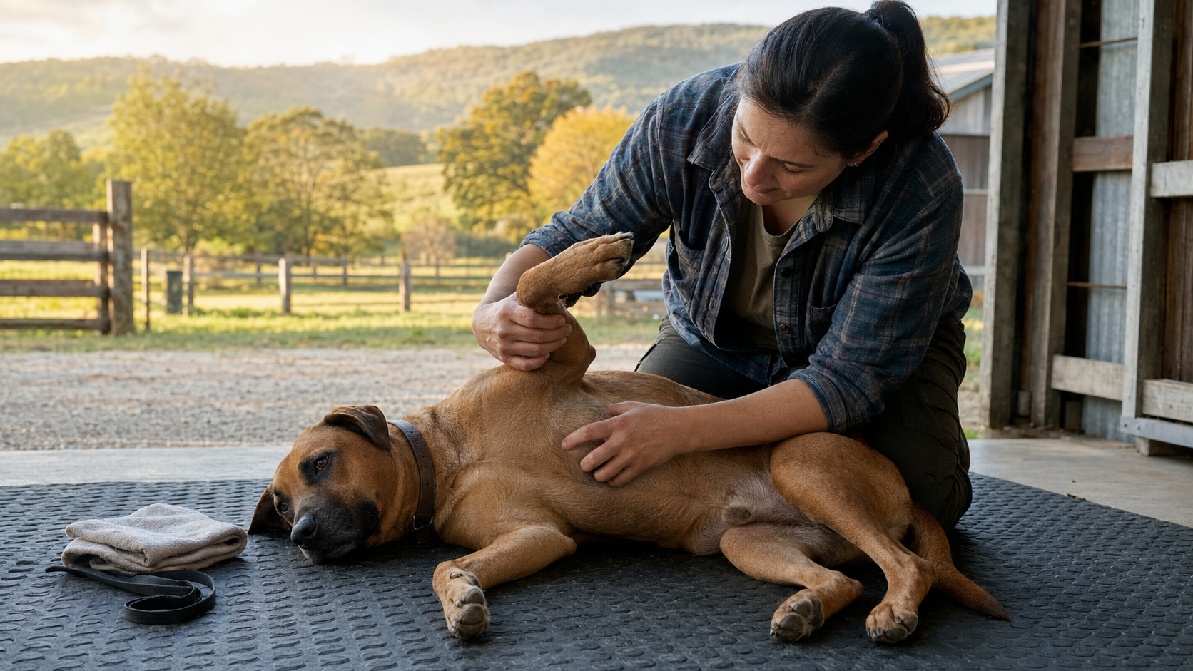 Owner checking a dog's belly, armpit, collar, and elbow areas