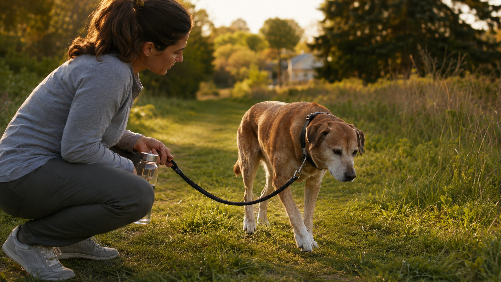 Owner watching a dog’s movement after a long walk