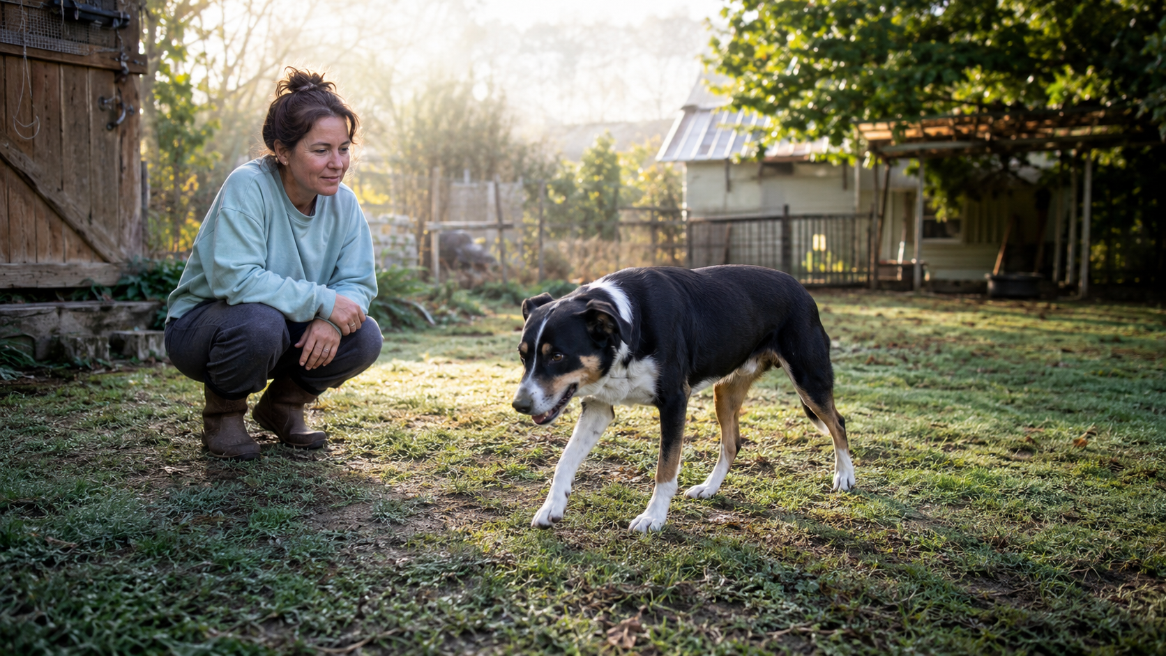 Owner observing a dog's movement after a weekend of hard play