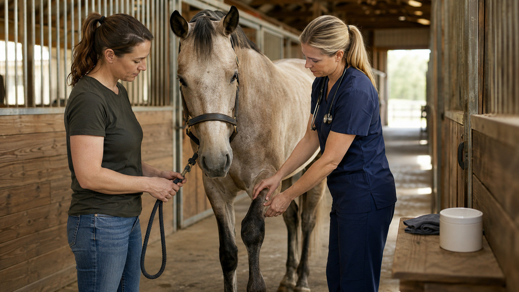 Horse owner and veterinarian choosing evaluation over a product shortcut