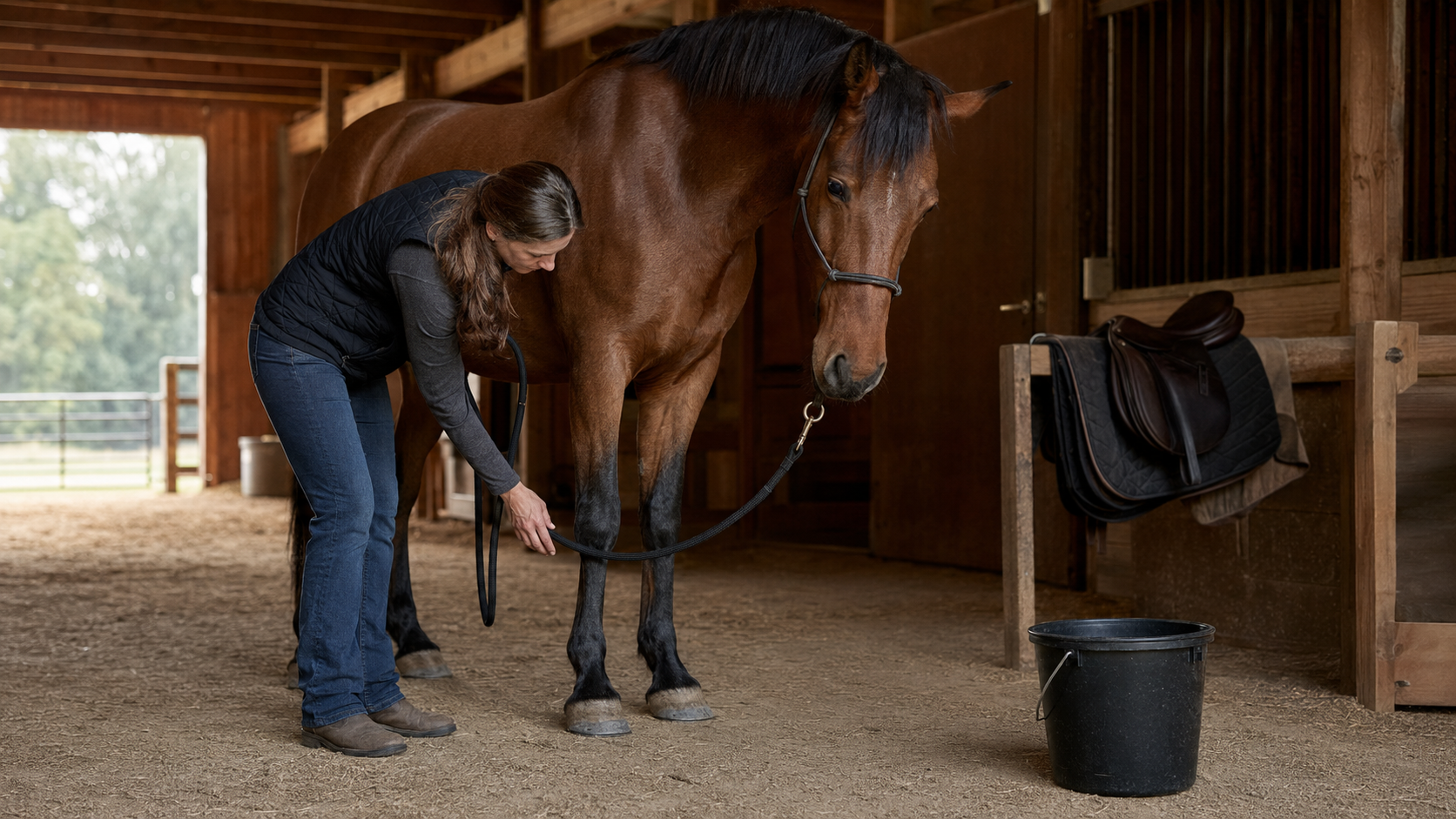 Rider completing a five-minute horse check before riding