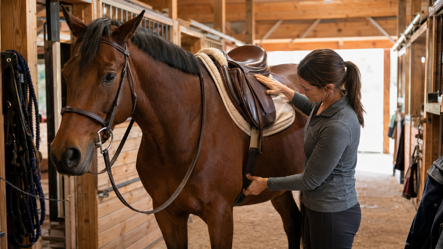 Rider checking saddle fit when a horse acts different under saddle