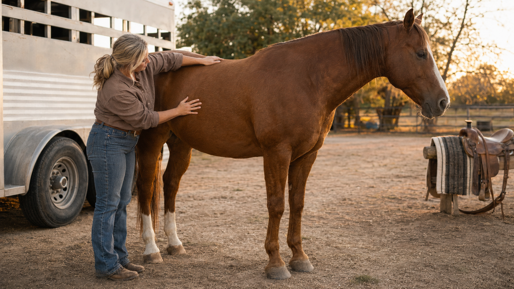 Horse owner completing a full-body check after a long riding weekend