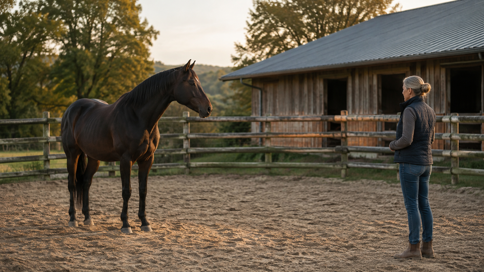 Handler observing a horse's ears posture and body language
