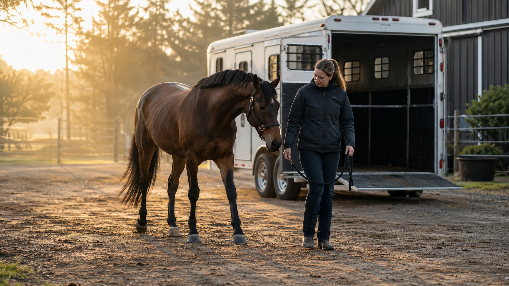 Horse owner watching a horse’s stride the morning after a long haul