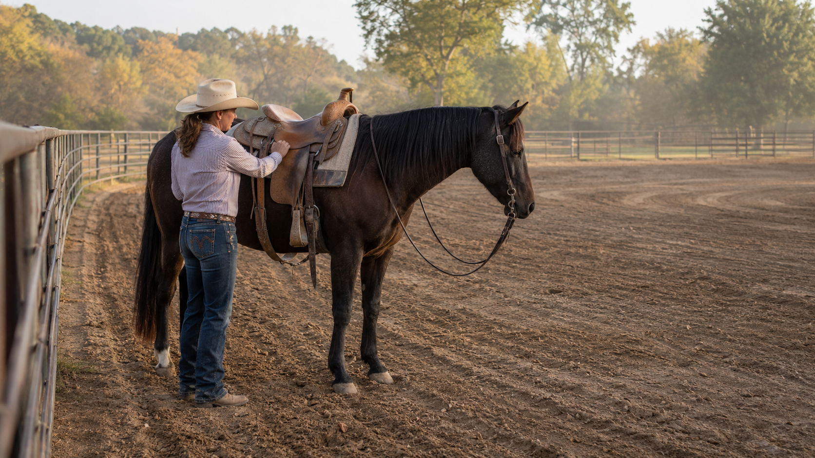 Rider checking saddle balance after a horse loses rhythm at the canter