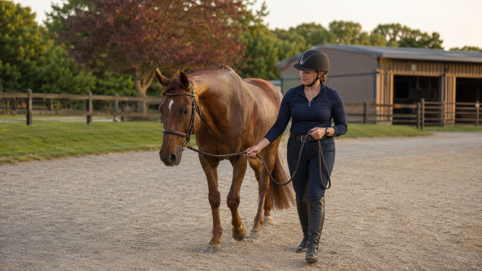 Rider monitoring a horse that is recovering slowly after work