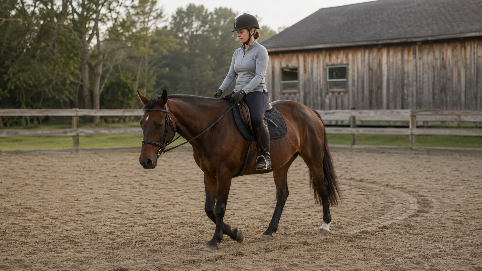 Rider calmly resetting a horse after rushed transitions