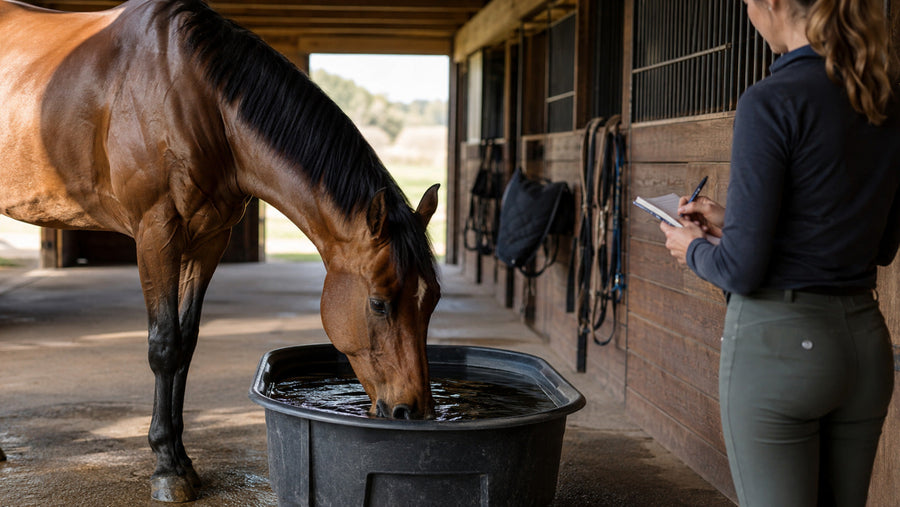 Horse owner checking water intake and normal movement after a ride