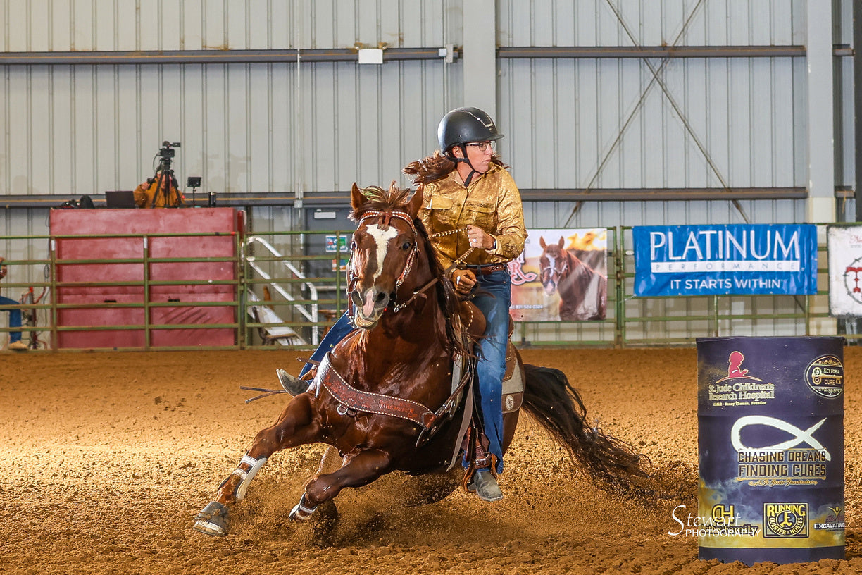 Janel Flook barrel racing, in the photograph she submitted for her Real Rider feature