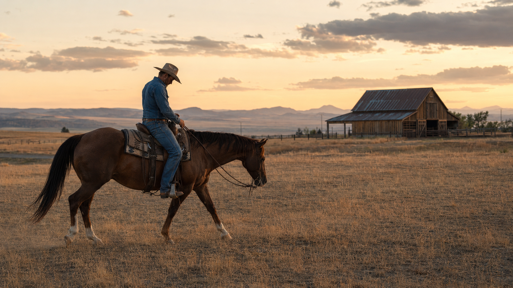 Western rider walking a relaxed horse home during a quiet Memorial Day ride
