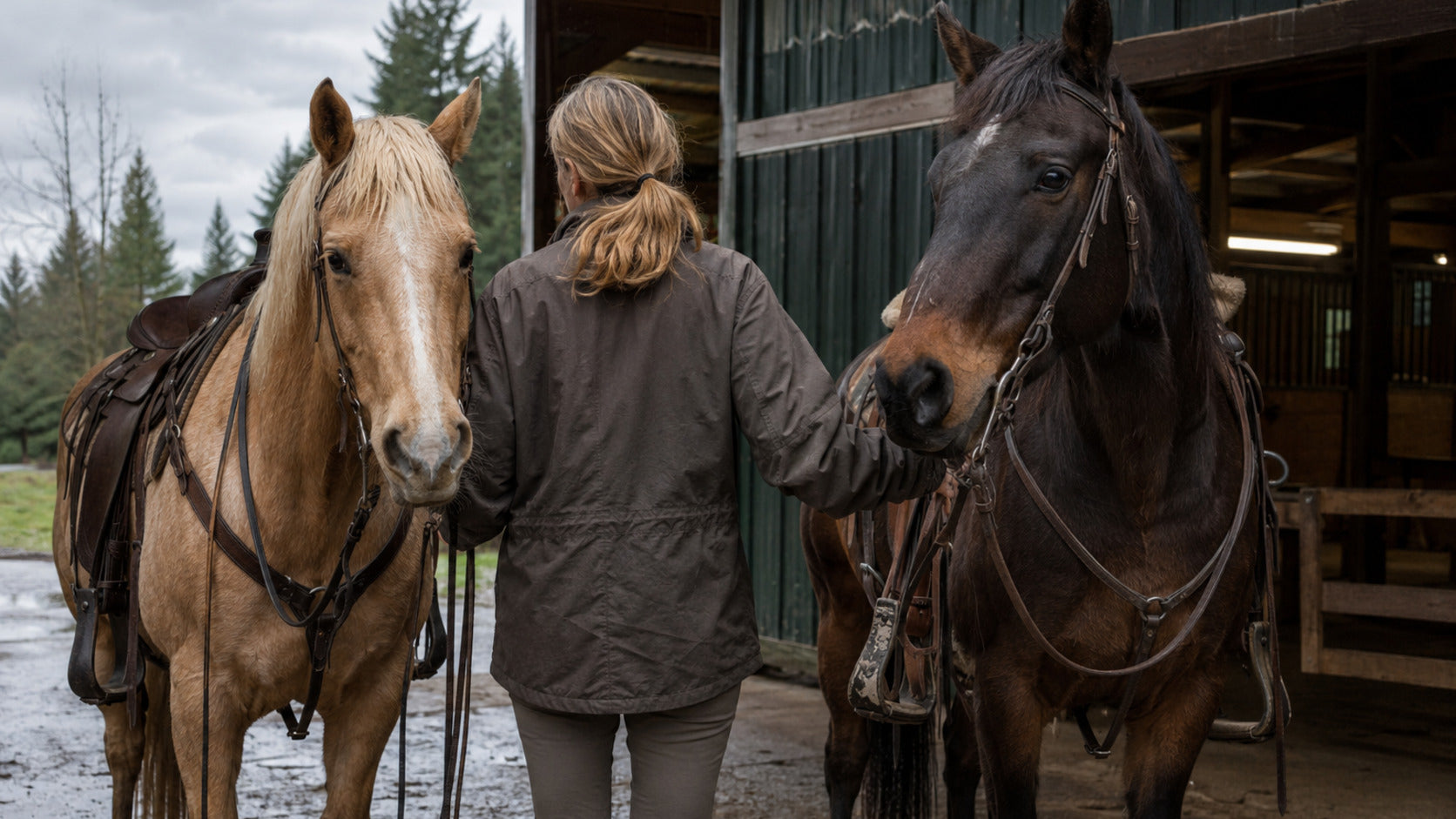 Washington barrel racer caring for horses at a practical home barn