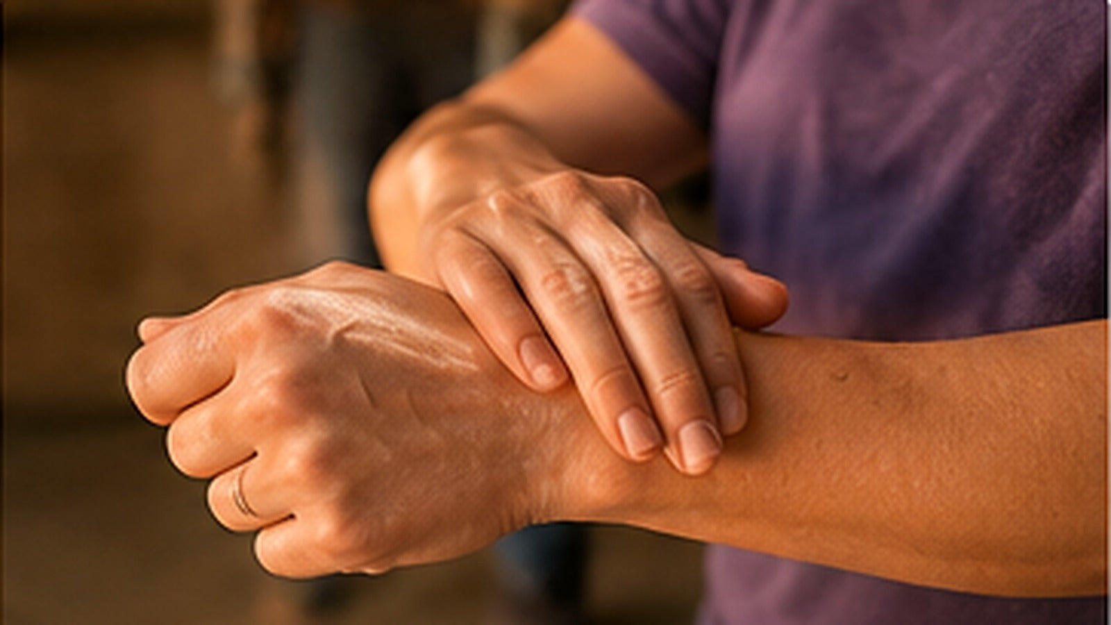 Hands using a topical gel as part of a simple recovery routine