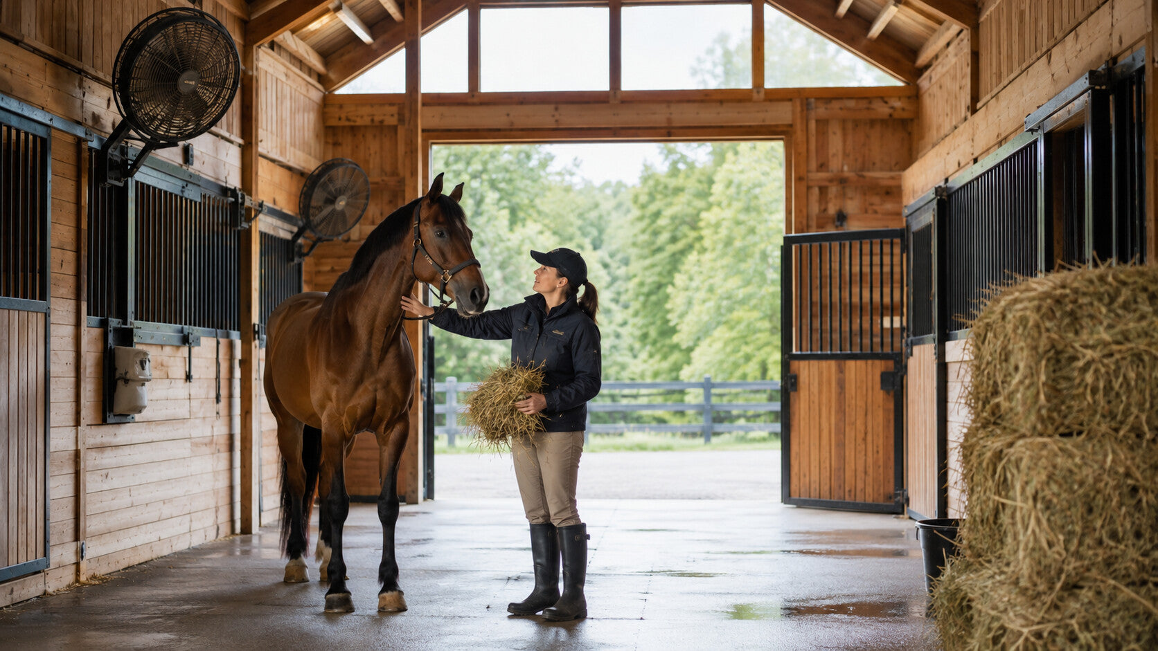 Airy low-dust barn setup supporting routine respiratory-health checks