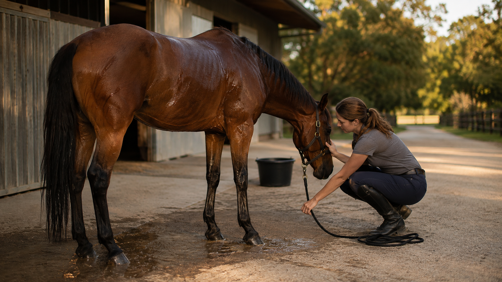 Rider stopping to evaluate a horse after a demanding work session