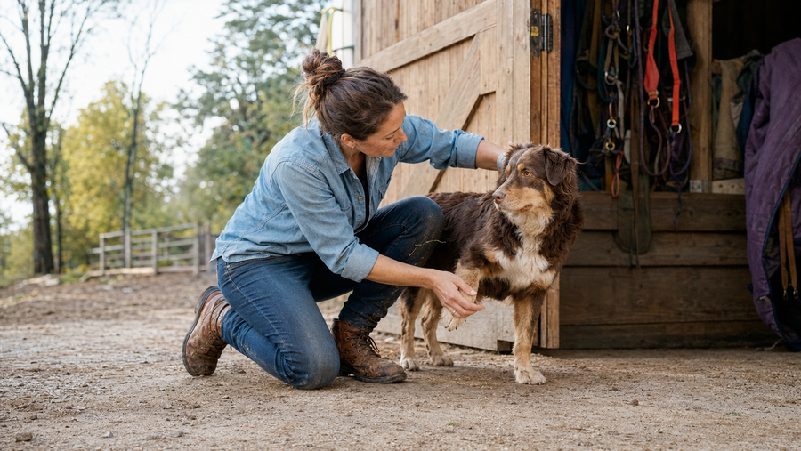 Owner completing a simple daily care check for an active dog