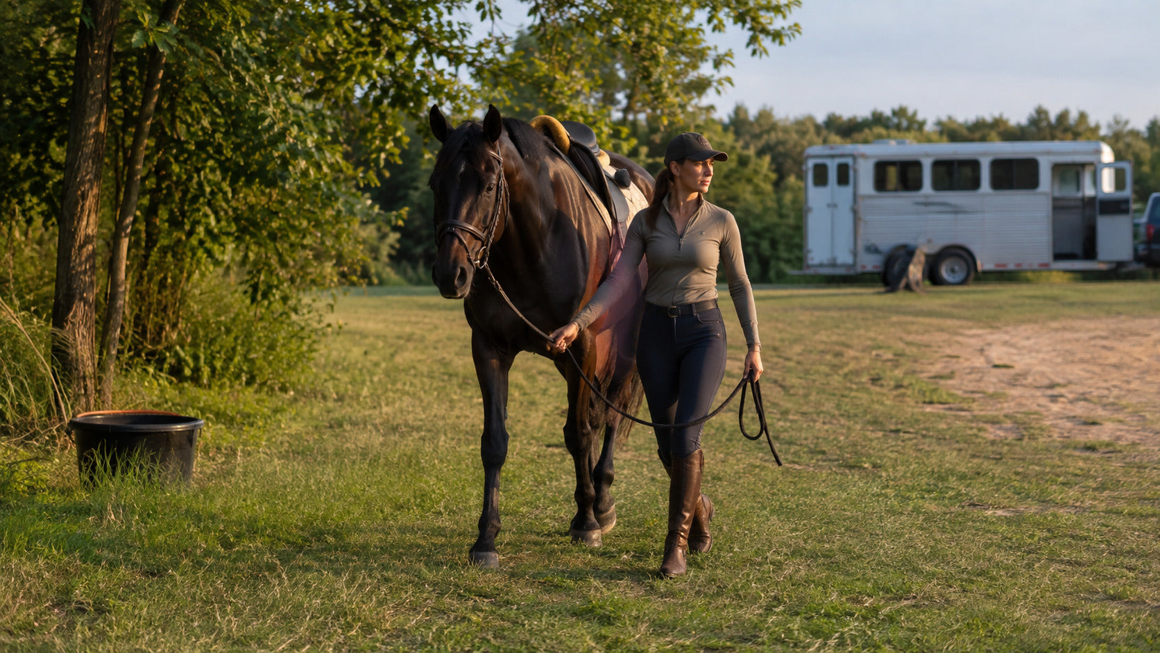 Horse and rider walking down after a trail ride