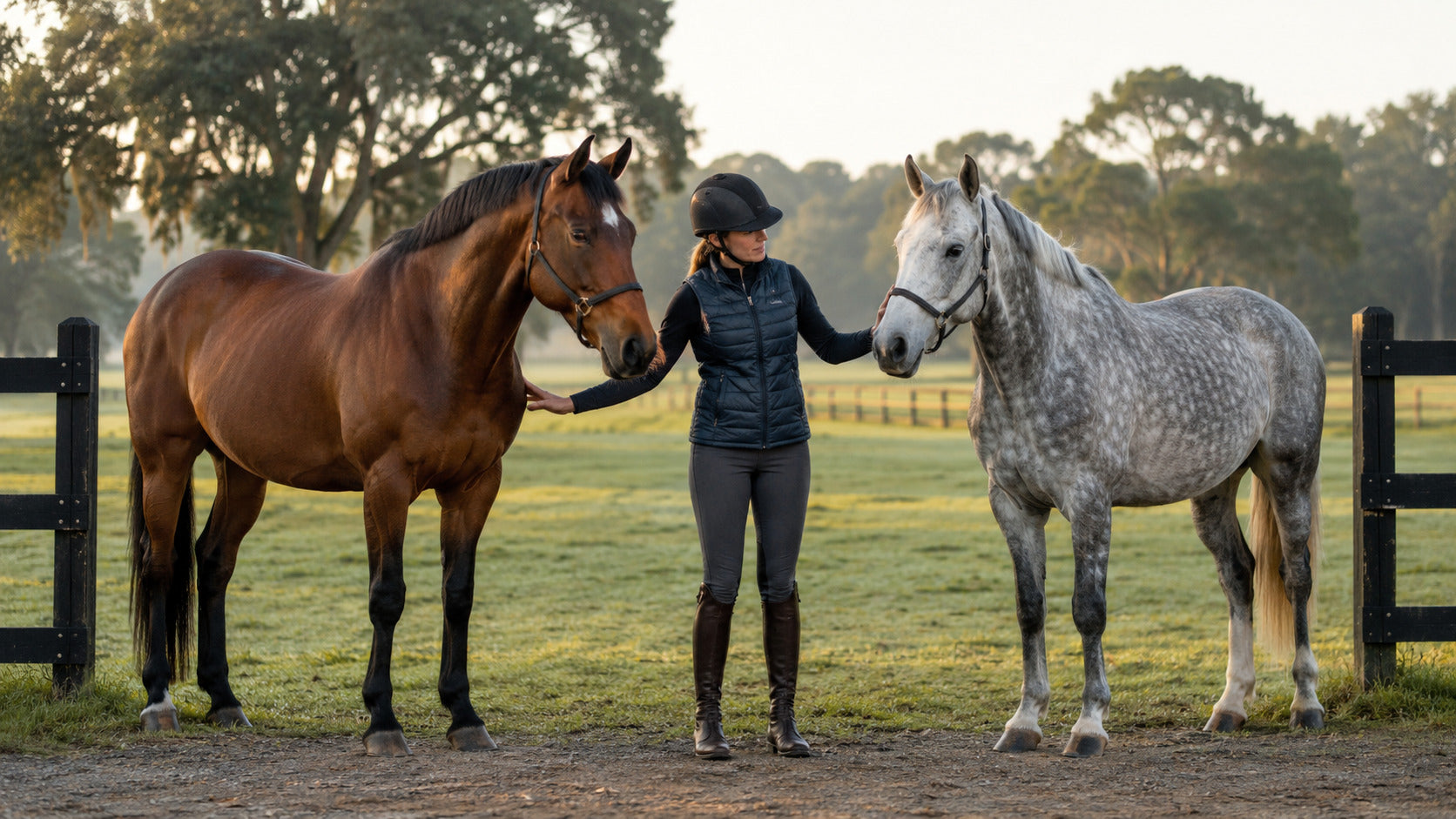 Rider comparing the condition of two different horses
