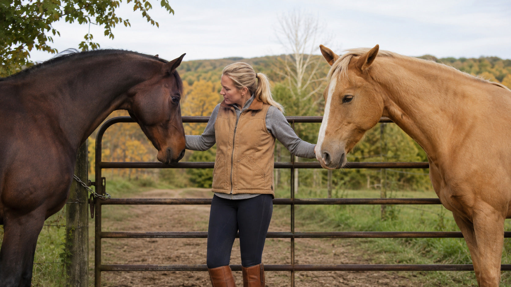Rider comparing the condition of two different horses