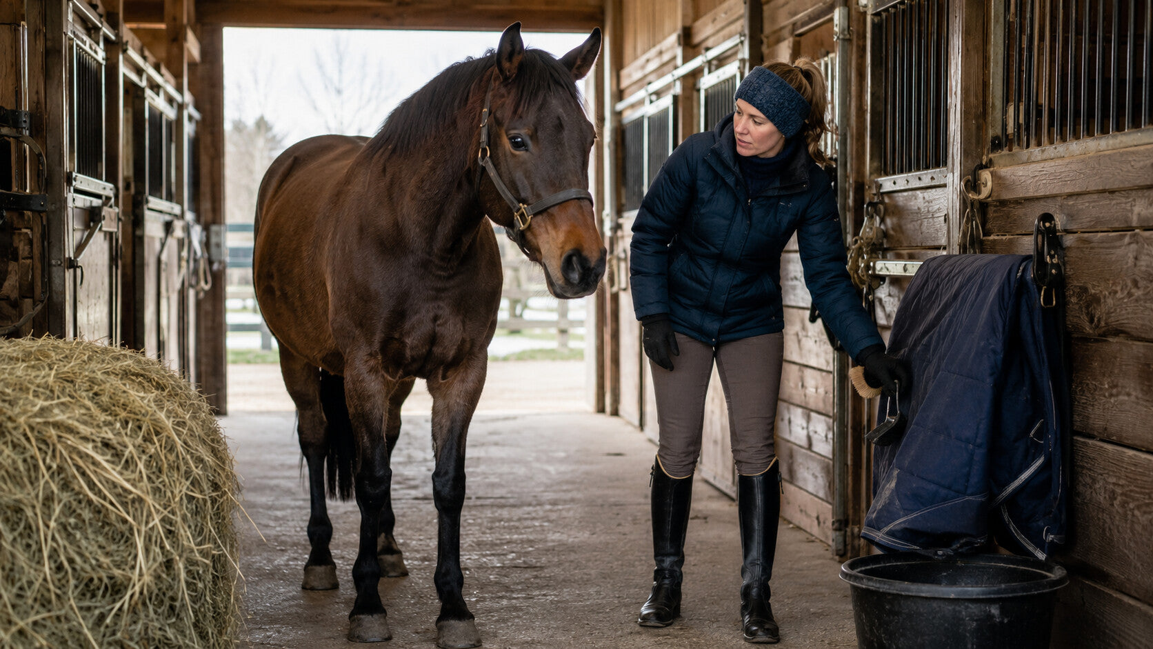 Barn owner completing a quick daily winter horse check