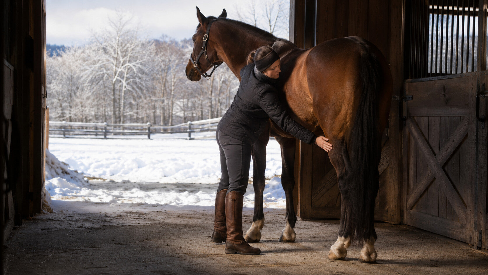 Caretaker completing a whole-horse winter movement check