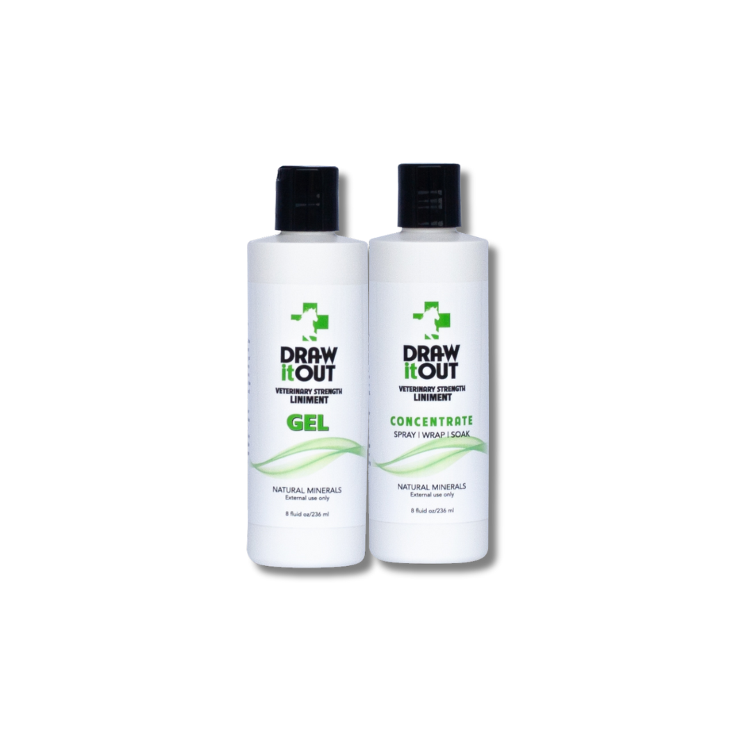 Draw It Out® Boogie Bag with one 8oz High Potency Liniment Gel and one 8oz Original Liniment Concentrate