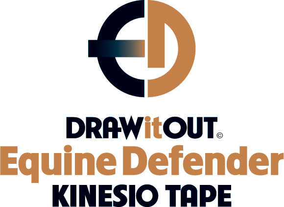 Logo of DrawitOUT Equine Defender Kinesio Tape on a white background