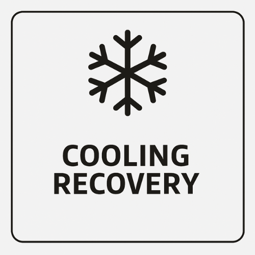 Sign with a snowflake icon and 'Cooling Recovery' text on a white background