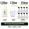 Exact Draw It Out® 128oz Liniment Concentrate gallon plus 128oz water makes 256oz prepared product, eight 32oz spray bottles at the 50/50 spray ratio
