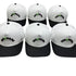 Group of white and black Posty snapback hats by Draw It Out®