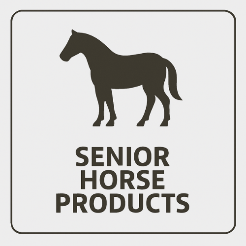 Logo for Senior Horse Products with a black silhouette of a horse on a gray background